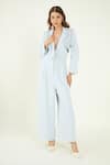 Buy_Bohobi_Blue Fine American Crepe Embellished Pearl Notched Lapel Collar Power Jumpsuit _at_Aza_Fashions