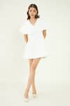 Buy_Bohobi_White Fine Banana Crepe Plain V Neck Suave Short Dress _at_Aza_Fashions