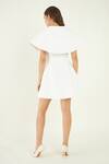 Shop_Bohobi_White Fine Banana Crepe Plain V Neck Suave Short Dress _at_Aza_Fashions