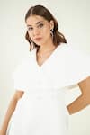 Buy_Bohobi_White Fine Banana Crepe Plain V Neck Suave Short Dress _Online_at_Aza_Fashions