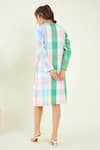 Shop_Bohobi_Multi Color 100% Linen Threadwork Checkered Shrug Open Meraki With Dress _at_Aza_Fashions