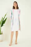 Buy_Bohobi_Multi Color 100% Linen Threadwork Checkered Shrug Open Meraki With Dress 