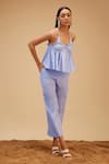 Bohobi_Blue 100% Cotton Threadwork Sweetheart Muted Flared Top With Pant _Online_at_Aza_Fashions