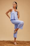 Shop_Bohobi_Blue 100% Cotton Threadwork Sweetheart Muted Flared Top With Pant _Online_at_Aza_Fashions