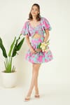 Shop_Bohobi_Pink Cotton V-neck Floral Print Cut-out Dress _Online_at_Aza_Fashions
