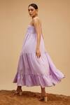 Shop_Bohobi_Purple Cotton Threadwork Checkered Sea Breeze Pattern Tiered Dress _at_Aza_Fashions
