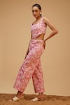 Buy_Bohobi_Pink Cotton Printed Geometric Square Sea Salt Crop Top With Pant _at_Aza_Fashions