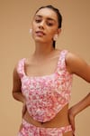 Bohobi_Pink Cotton Printed Geometric Square Sea Salt Crop Top With Pant _Online_at_Aza_Fashions