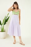 Buy_Bohobi_Purple Cotton Threadwork Checkered V-neck Serendipity Bodice Dress _at_Aza_Fashions