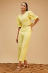Buy_Bohobi_Yellow Cotton Schiffli Round Sunkissed Top With Pant _at_Aza_Fashions