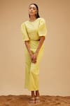 Bohobi_Yellow Cotton Schiffli Round Sunkissed Top With Pant _Online_at_Aza_Fashions