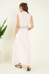 Shop_Bohobi_Pink 100% Linen Embroidery Scribble Bloom Boat Neck Alara Maxi Dress _at_Aza_Fashions