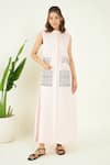 Bohobi_Pink 100% Linen Embroidery Scribble Bloom Boat Neck Alara Maxi Dress _Online_at_Aza_Fashions