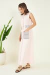 Buy_Bohobi_Pink 100% Linen Embroidery Scribble Bloom Boat Neck Alara Maxi Dress _Online_at_Aza_Fashions