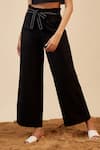 Bohobi_Black Linen Embroidery Slogan Round Crop Top With Wide Leg Pant _Online_at_Aza_Fashions
