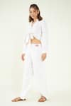 Shop_Bohobi_White 100% Linen Embroidery Crochet Knotted Crop Shirt With Pant _Online_at_Aza_Fashions