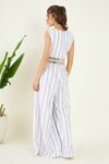 Shop_Bohobi_Blue 100% Cotton Striped V Neck Boho Cowrie Embellished Jumpsuit _at_Aza_Fashions