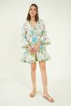 Buy_Bohobi_White 100% Cotton Print Hummingbird Bloom Ruffled V Neck Dress _at_Aza_Fashions