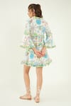 Shop_Bohobi_White 100% Cotton Print Hummingbird Bloom Ruffled V Neck Dress _at_Aza_Fashions