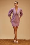 Buy_Bohobi_Purple Cotton Embroidery Schiffli Sailor Collar V Neck Dress _at_Aza_Fashions