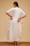 Shop_Bohobi_White 100% Cotton Embroidery Pearl V Neck Sequin Aztec Yoke Kaftan _at_Aza_Fashions