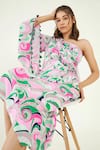 Shop_Bohobi_Multi Color Cotton Rayon Print Fleur Graffiti One Shoulder Draped Dress _Online_at_Aza_Fashions