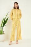 Buy_Bohobi_Yellow 100% Cotton Embroidery Schiffli Garden Collar Elan Crop Shirt With Pant _at_Aza_Fashions