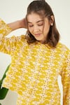 Shop_Bohobi_Yellow 100% Cotton Embroidery Schiffli Garden Collar Elan Crop Shirt With Pant _Online_at_Aza_Fashions