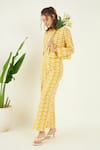 Bohobi_Yellow 100% Cotton Embroidery Schiffli Garden Collar Elan Crop Shirt With Pant _at_Aza_Fashions