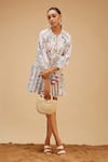 Bohobi_White Cotton Print Mosaic Fleur Scoop Neck Dress _Online_at_Aza_Fashions