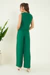 Shop_Bohobi_Green 100% Linen Embroidery Bullian Leaf V Neck Vest With Trouser _at_Aza_Fashions