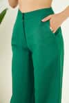 Bohobi_Green 100% Linen Embroidery Bullian Leaf V Neck Vest With Trouser _Online_at_Aza_Fashions