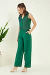 Shop_Bohobi_Green 100% Linen Embroidery Bullian Leaf V Neck Vest With Trouser _Online_at_Aza_Fashions