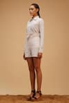 Bohobi_Off White 100% Linen Embroidery Eye Game Shirt With Ruffle Shorts _Online_at_Aza_Fashions
