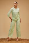 Buy_Bohobi_Green 100% Linen Embroidery Blossom Scoop Neck Shirt With Trouser _at_Aza_Fashions