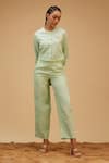 Buy_Bohobi_Green 100% Linen Embroidery Blossom Scoop Neck Shirt With Trouser _Online_at_Aza_Fashions