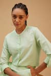 Shop_Bohobi_Green 100% Linen Embroidery Blossom Scoop Neck Shirt With Trouser _Online_at_Aza_Fashions