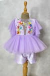 Buy_Karasa baby_Purple Net Embroidery Sequin Charm Flower Top And Shorts Set  _at_Aza_Fashions