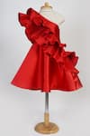 Buy_Karasa baby_Red Thick Satin Plain Desire Pleated Ruffle Dress  _at_Aza_Fashions