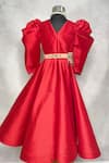 Shop_Karasa baby_Red Taffeta Embroidery Bead Fiona Gown With Belt  _at_Aza_Fashions