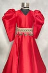 Karasa baby_Red Taffeta Embroidery Bead Fiona Gown With Belt  _Online_at_Aza_Fashions