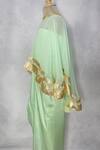 Karasa baby_Green Cotton Satin Embroidery Mogra Neckline Cape Draped Skirt Set  _Online_at_Aza_Fashions