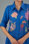 Buy_Kahani Lush_Blue Cotton Silk Embroidered Floral Collar Shirt _Online_at_Aza_Fashions