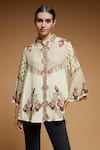 Buy_NIRRAAMYAA_Ivory Bemberg Crepe Digital Print Rhinestone Mandarin Embroidered Shirt _at_Aza_Fashions