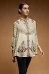 NIRRAAMYAA_Ivory Bemberg Crepe Digital Print Rhinestone Mandarin Embroidered Shirt _at_Aza_Fashions