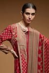 NIRRAAMYAA_Red Bemberg Crepe Digital Print Floral Embellished Straight Kurta Set _at_Aza_Fashions