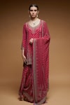 NIRRAAMYAA_Pink Bemberg Crepe Print Floral Leaf Neck Butti Kurta Sharara Set _Online_at_Aza_Fashions