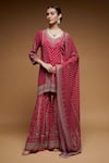 Shop_NIRRAAMYAA_Pink Bemberg Crepe Print Floral Leaf Neck Butti Kurta Sharara Set 