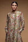 NIRRAAMYAA_Brown Bemberg Crepe Print Rose Bloom Mandarin Collar Kurta With Pant _Online_at_Aza_Fashions