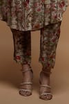 Shop_NIRRAAMYAA_Brown Bemberg Crepe Print Rose Bloom Mandarin Collar Kurta With Pant _Online_at_Aza_Fashions